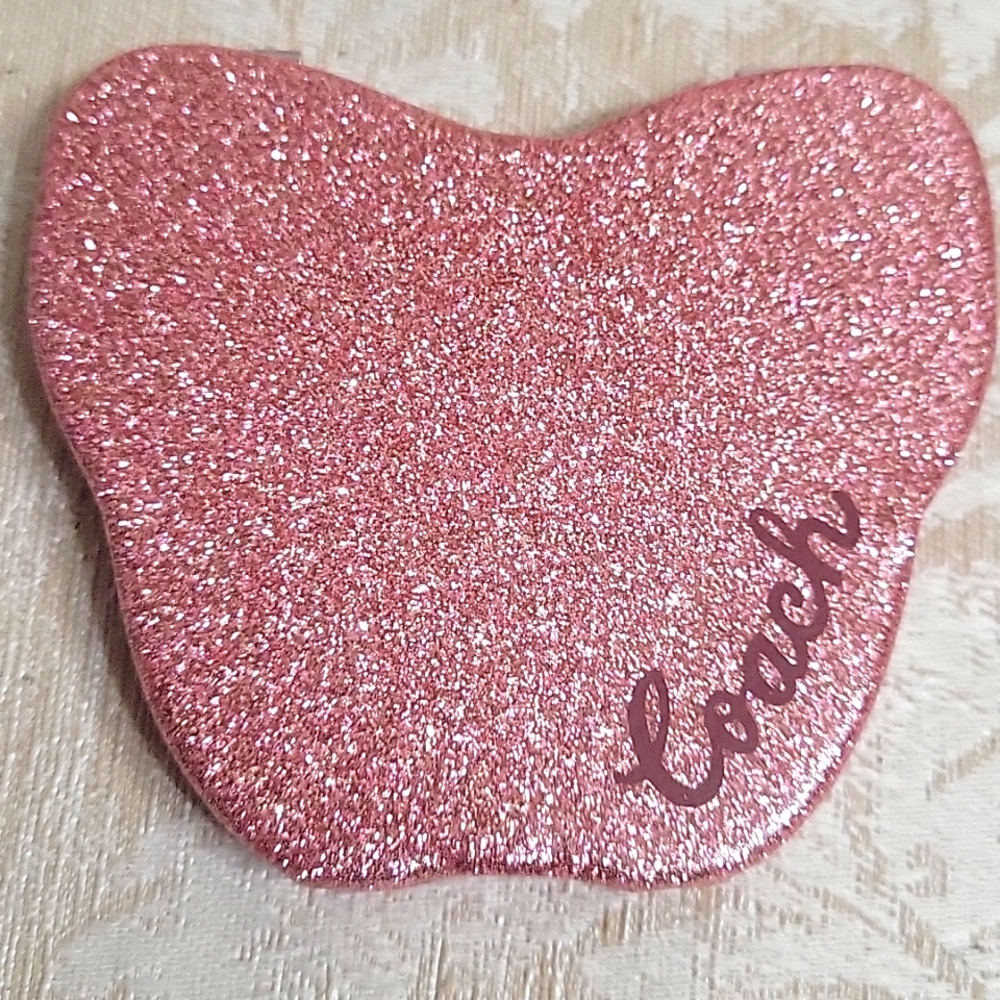 COACH  BUTTERFLY PINK GLITTERED COMPACT MIRROR NWOT
